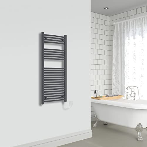 Warmehaus Curved Anthracite Electric Heated Towel Rail 1200x450mm 500W Manual Bathroom Ladder Radiator