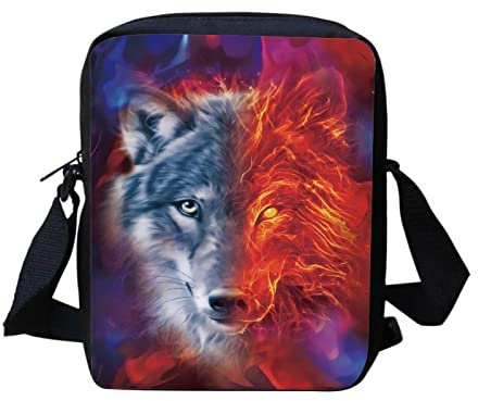 Upetstory Kleine Schultertasche Crossbody Taschen für Damen Herren Mädchen Jungen, Wolf 2, Small