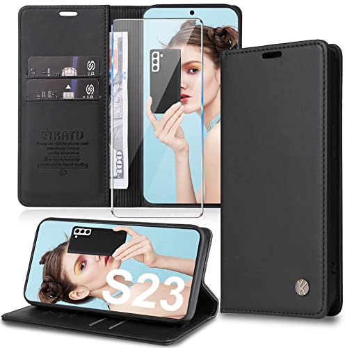 Handyhülle für Samsung Galaxy S23 Hülle [mit Schutzfolie] [Premium PU Leder] Klapphülle Ständer Kartenfach Magnetic Flip Case Cover Etui Tasche Schutzhülle für Samsung S23