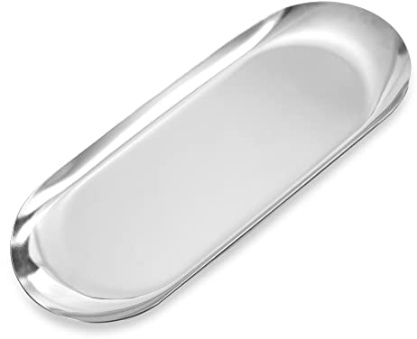 Vassoio Decorativa Piatto di Stoccaggio in Acciaio Inossidabile Ovale Organizzatore per Gioielli Cosmetici Candela Tè Snack, Argento