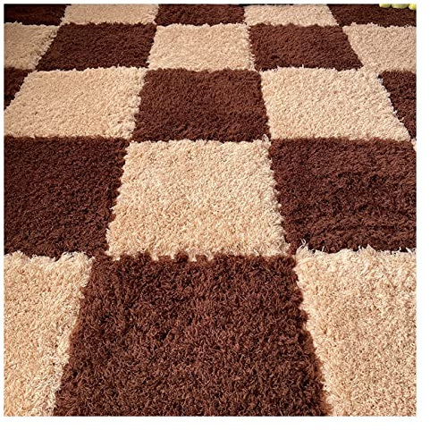 10 Pieces Interlocking Carpet Tiles, Soft Shaggy Plush Foam Mats, Fluffy Area Rugs, Anti-slip Carpet, Play Mat For Home Living Room Bedroom(Color:Dark+Light Coffee)