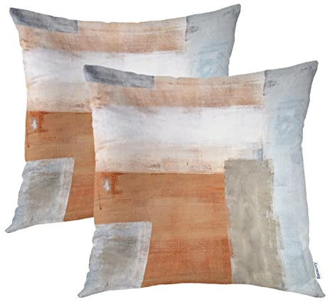 Batmerry Housses de Coussin Orange et Gris, Peinture Abstraite Marron et Gris, Impression numérique, Tissu mélangé pour canapé, Sofa, lit, Fermeture éclair Invisible 40,6 x 40,6 cm