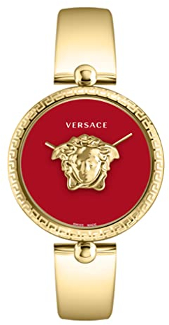 Versace Palazzo Empire Collection Luxus-Damenuhr mit goldenem Armband mit goldenem Gehäuse und rotem Zifferblatt, Gold, OS, Palazzo Reich