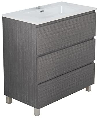Baikal Mueble de Baño TRIX. Mueble 3 cajones, con Patas. Varios Acabados y Medidas. Mueble Montado. 3 Cajones 80 cm Ceniza