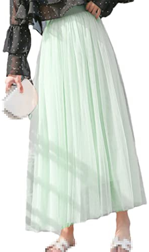 Ownwfeat Damen Tüllrock Hohe Taille A-Linie Plissee Polyester Rock Lange Röcke, Mint En8, 40