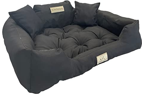 KINGDOG Hunde- und Katzenbett mit Zwei Kissen Hundekissen Hundekorb Haustierbett Waschbar Wasserdichtes PVC-Material (3XL 145x115cm, Schwarz)