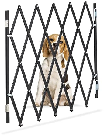 Relaxdays Barrera Seguridad Perros y Niños Bambú L, Valla Escaleras Plegable, hasta 118,5cm, Puerta Mascotas, Negro