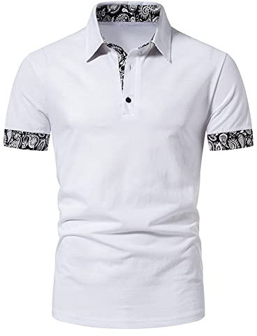 Mens Short Sleeve Polo Shirts Casual Classic Summer Button Slim Fit Contrasting Colors Breathable Basic Golf Tennis Work T-Shirt Tops-B14-White-XL