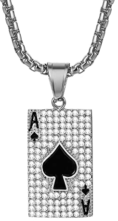 OIDEA Halskette Edelstahl, Poker Karte Herzen König PiK Ass Anhänger mit 56 cm Kette für Damen Herren, Silber