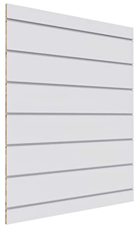 goodsforbusiness Paneelwand Sydney mit Aluminiumprofilen H110 x B85cm, Lamellenabstand 15,5cm, Verkaufswand aus Holz, stabile Lamellenwand für den Einzelhandel (Weiß)