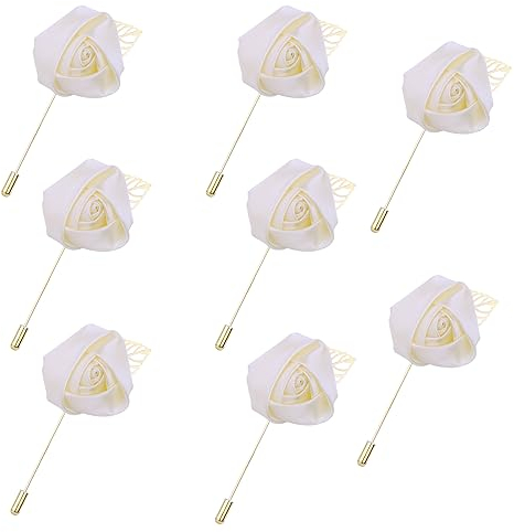 ZAHD 8 pièces Fleur Épinglette Boutonnière Corsage Accessoire Boutonniere Corsage Accessoire Revers Boutonniere Mariage Fleur Épinglette pin Mariage, FêTe, Anniversaire, DéCoration De Costume (Blanc)