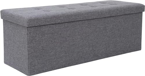 BOLLI Pouf avec Espace de Rangement 110x38x38 cm, Canapé Pouf avec Coffre de Rangement, Repose-Pieds en Forme de Cube avec Couvercle Rembo - Gris