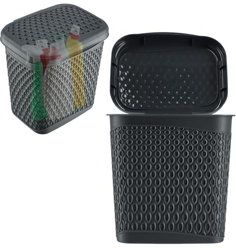 KADAX Boîte de rangement pour détergent à lessive avec couvercle, seau de rangement pour détergent, poudre à laver, en plastique, noir