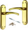 Genova Door Handles Polished Brass Twist Lever Latch on Modern Marina Backplate for Internal Wooden Doors