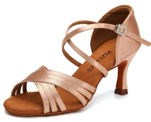 SWDZM Scarpe da Ballo Latino Americano Donna Professionali Scarpe da Ballo da Sala Bachata da Ballo Scarpe,EM912,Rosa,Tacco 7cm,Suola in camoscio,EU 38