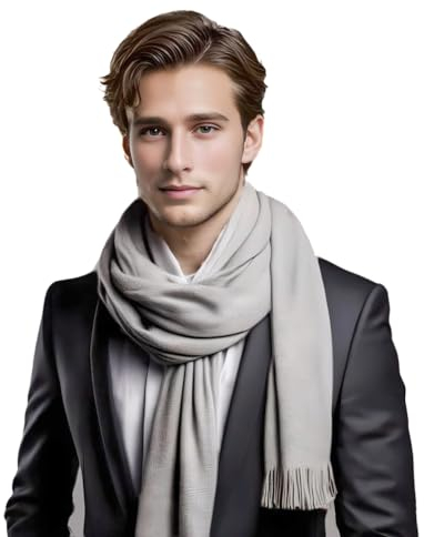 LA FERANI Herrenschal Kaschmir stilvoll dünn Herbst Winter185x65 elegant für formelle Anlässe geschmeidig grau Kaschmirschal Pashmina Halstuch Wollschal Wolle Uni Farbe (Grau)