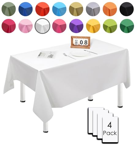 MORAINJAY 4 Stück 137cmx274cm Rechteckig Einweg Tischdecke, Weiß Wasserdicht Fleckschutz Tischdecken für Geburtstagsfeier,Hochzeit, Weihnachten, Kindergeburtstag, Esszimmer, Garten,Party