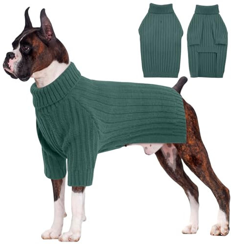 OUOBOB Hundepullover, Extragroßer Hundepullover, Weihnachten Haustier Pullover Große Rasse, Rollkragen PetJumpers Strick Jungen Mädchen, Golden Retriever (Grün 2XL)