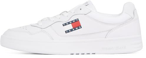 TOMMY JEANS Herren Cupsole Sneaker Essential aus Leder, Weiß (White), 43