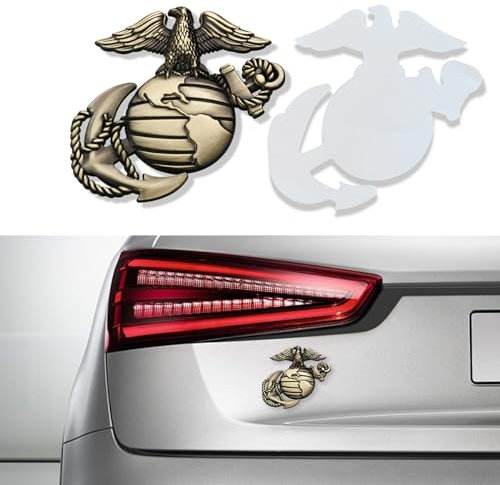 deemars Auto 3D Abziehbild Aufkleber, US-Marine-Corps-Autoemblem, Universal Zinklegierung Dekorative 3D Logo Aufkleber, Autozubehör USMC Aufkleber Passend für LKW Pickup Motorrad (Bronze)