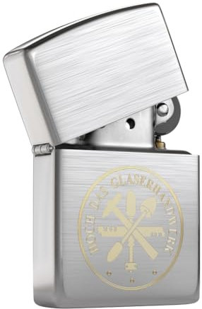 Benzinfeuerzeug mit Handwerk und Zunft Logo Sturmfeuerzeuge in Geschenkebox mit Feuerzeugbenzin und Ersatz-Feuersteine (Glaser)