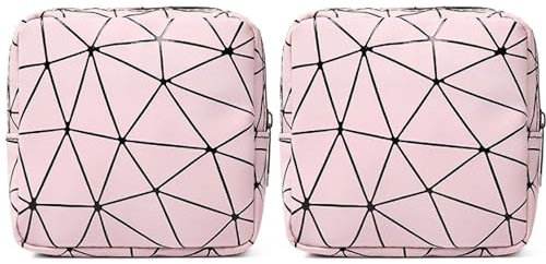 TUOJINRUIDA 2 PCS Aufbewahrungstaschen für Damenbinden mit Geometrischen Mustern, Tragbare PU-Aufbewahrungstaschen für Feminine, ideal für Teenager-Mädchen, Frauen und Damen (Rosa)