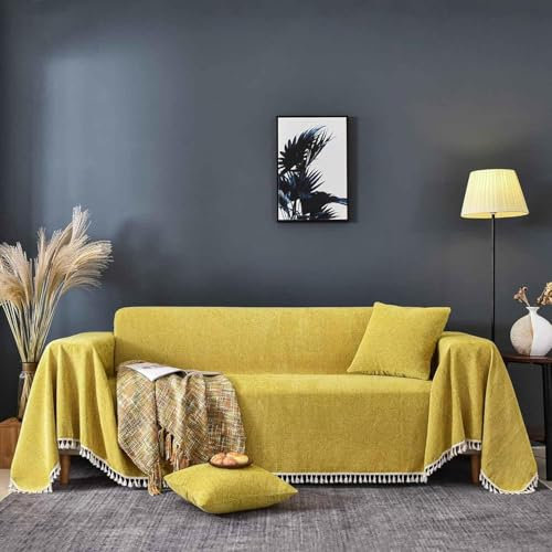SSHFFDD Sofa Abdeckung, Überwürfe für Sofas große Überwürfe Settees 3 Seater, Sofa Überwürfe große 4 Seater L Form, Corner Sofa Decke Abdeckung, Big Decke Abdeckung Sofa mit Quasten(3,180X300cm)