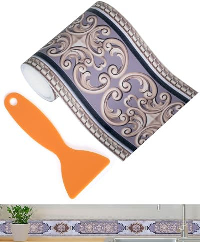 FBBULES PVC Bordüre Selbstklebend Dekorative Tapetenbordüre für Küche Badezimmer Wohnzimmer Abnehmbare Wandbordüre Aufkleber für Fliesen Boden