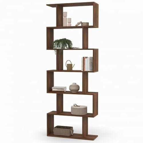 IDMarket - Bücherregal Sofia, S-Form, Walnuss-Effekt, 189 cm