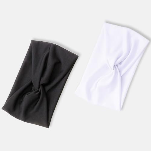 QZKJQDD Stirnbänder für Damen, Elastizität Haarband Damen, Stirnband aus Gestricktem Stretch-Fleece, Lauf-Stirnband, Sportliches, Schweißabsorbierendes Stirnband für Damen und Mädchen (schwarz+weiß)
