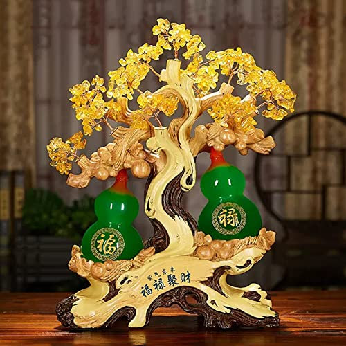 WANGHAI-666 Money Tree Glückskristallbaum, Geschenkbaum, Citrin-Doppelkürbis, Glücksbaum, Dekoration for Zuhause, Büro, Tisch, Glück, Glück, Ornament, Bonsai, Heimdekoration Feng Shui Decor Tree(