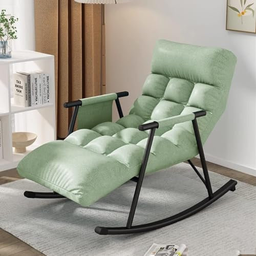 Modern Indoor Rocking Chair Adult Recliner with Adjustable Back for Living Room Bedroom and Lounge Thick Padded Single Sofa for Reading and Relaxing (Green)