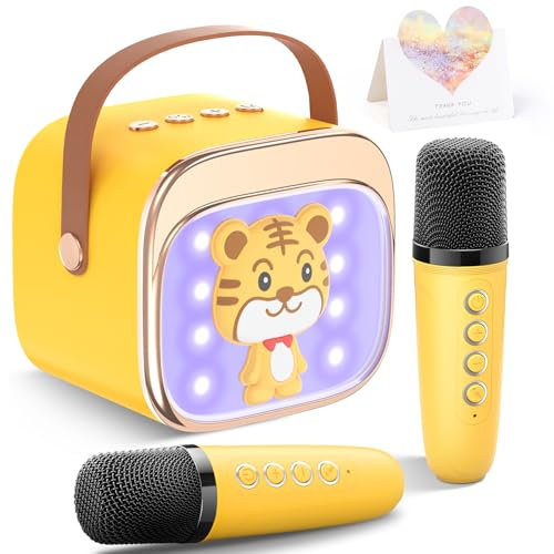 LUVTOY Karaoke con 2 Microfono Bambini: [Personalizzazione Esclusiva] - Karaoke con Luce LED - Pasqua Regalo per Bambino 3-12 Anni - Microfono Giocattolo Bambino 3-12 Anni - Microfono Karaoke