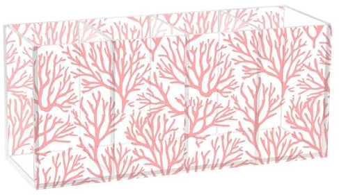 EtherSpher Pot à crayons en acrylique rouge corail pêche pour bureau 4 compartiments distributeur de crayons en plastique transparent pour accessoires de bureau