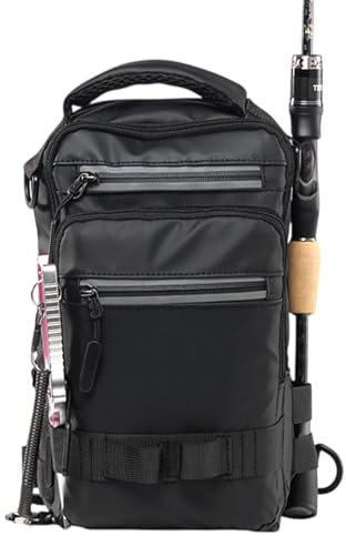 Borsa per attrezzatura da pesca, zaino da pesca, borsa da pesca impermeabile con porta canna, zaino impermeabile in PVC, zaino multifunzione da pesca, zaino leggero per caccia ed escursionismo, Nero ,