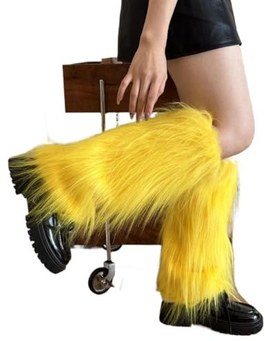 Cazqgoy Women's Faux Fur Leg Warmers, Plush Leg Warmers, Furry Fuzzy Leg Warmers, Winter Cuffs, Plush Furry Leg Warmers, Faux Fur Leg Warmers (Yellow)