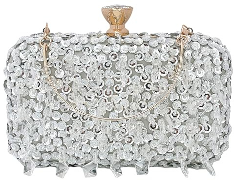 Jamron Damen Glitzer Kristall Pailletten Clutch Tasche | Perlenbesetzte, mit Griff und Kette, für Hochzeit, Cocktail, Party