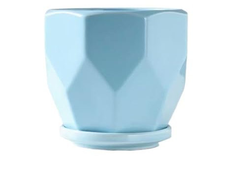 Huangj-0527 Maceta Macetas de cerámica Grandes de cerámica con Bandeja, macetas suculentas Verdes Creativas for el hogar Simples Maceta de cerámica(Blue,Medio)