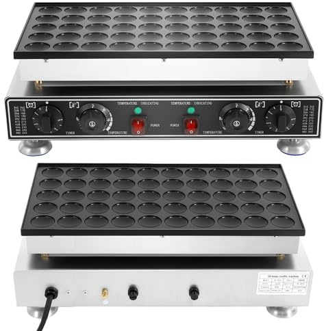 Machine à muffins professionnelle 50 trous 1800 W | Gaufrier électrique avec 220 V et régulateur de température (50-300 °C) | Machine à pâtisserie commerciale pour cafés, snacks | Revêtement