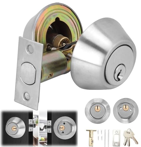 Pandilla de puerta de entrada de tissting con llave, perillas de puerta exterior de acero inoxidable Puerta anti -robo de puertas de seguridad de la puerta de doble cilindro para (Acero inoxidable)
