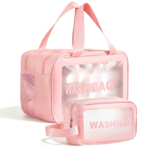 QingWing 2 Pezzi Beauty Trasparente da Viaggio, Ampia Capacità, Maniglia per il Trasporto Doppio Strato Beauty Case Trasparente, Impermeabile e portatile, per i Viaggi per Conservazione a Casa
