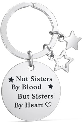 DONWOIE Schlüsselanhänger Beste Freunde – „Not Sisters By Blood But Sisters By Heart“ graviertem Metallanhänger und Stern-Charm, Schlüsselanhänger-Geschenke für beste Freunde oder Herzensschwestern