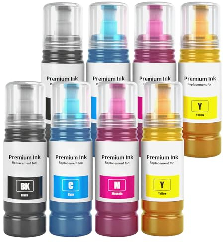 E104 Flacons d'Encre Compatibles Multipack pour Imprimantes ET-2710 2711 2712 2714 2715 2720 2721 2726 ET-2810 2811 2812 2814 2815 ET-2820 2821 ET-4800 (Lot de 8, 2 Noir, 2 Cyan, 2 Magenta, 2 Jaune)