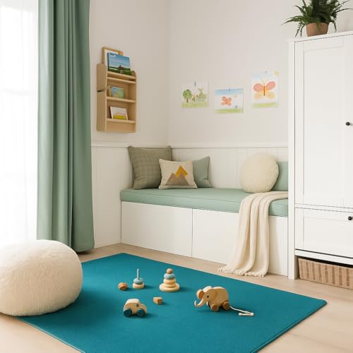Snapstyle Velours Kinderteppich Joy Kids Petrol – Weich & Pflegeleicht, Uni-Design, Schadstoffgeprüft, Teppich für Kinderzimmer & Spielbereich, viele Farben