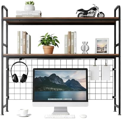 SUNNYNEST 2-Tier Computer Desktop Bookcase 37.5 Desk Hutch Bookshelf | adjustable Shelf, Heavy-Duty Metal Frame, Desktop Organizer for Monitor, Books, Printer & Office Supplies