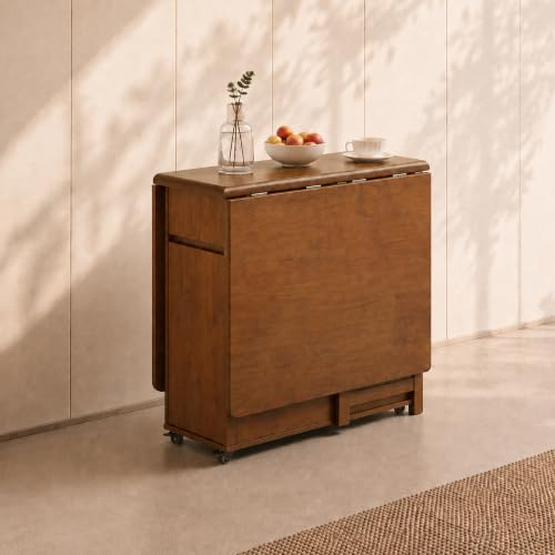 EOBfurniture Klappbarer Esstisch 130cm, Klapptisch mit Rollen Nussbaum | Platzsparender Klapptisch 150cm,Ausziehbar,360° Rollen,Stauraum,Nussbaumoptik,Multifunktionaler Esstisch für kleine Räume