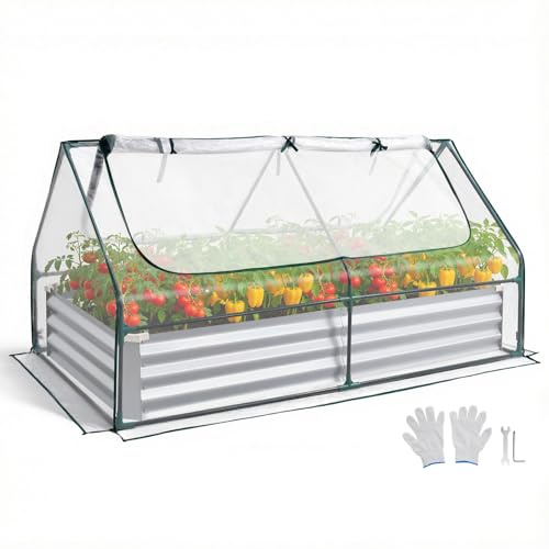 VEVOR Fioriera Rialzata con Copertura 1800x900x300 mm, Aiuola Rialzata Rettangolare per Giardinaggio in Metallo da Esterno Fioriera Serra per Coltivazione Fiori Verdure Piante Orto Giardino