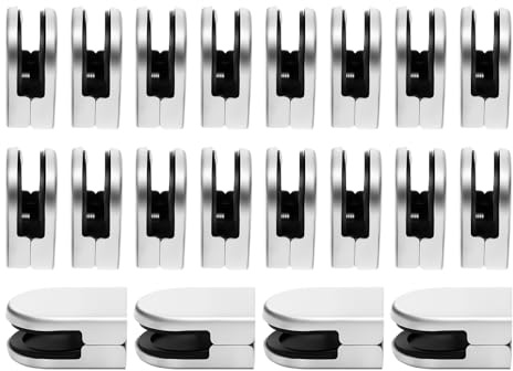 Pince à Verre, Support Verre Inox 304 Lot de 20 pour Verres 8-10mm, Fixation Balustrade Garde Corps Sans Cadre, Pince Terrasse Piscine Escalier, Finition Brossée Argentée avec Joint Caoutchouc