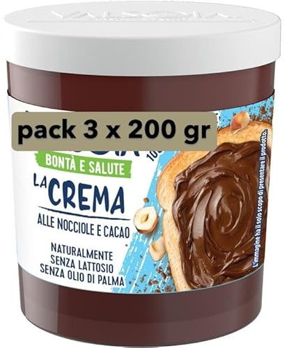 La Crema Spalmabile alle Nocciole e Cacao, 100% Vegetale, Senza Lattosio, Senza Olio di Palma, Pack 3 x 200 gr Scad 2027