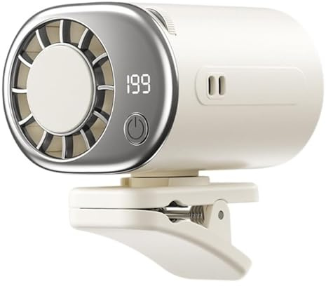 Lawnrden Air Conditioner for Car, Car Air Conditioner Fan with 199 Speeds & 360° Rotation, Portable Personal Fan Clip-On with Semiconductor Cooling, USB Rechargeable Clip on Fans White